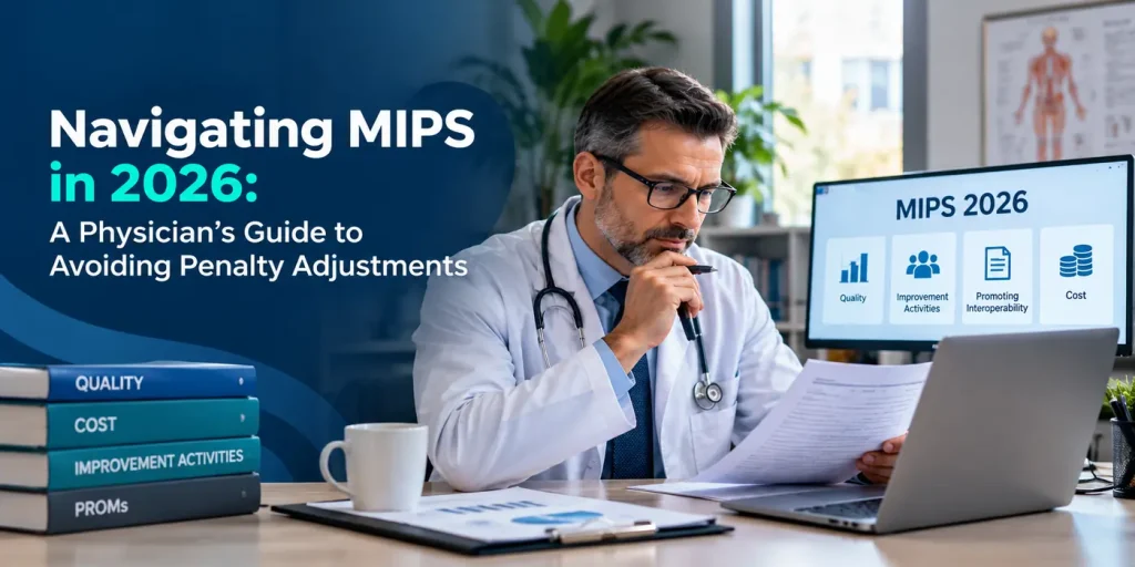 Physician reviewing MIPS 2026 requirements to avoid Medicare payment penalties